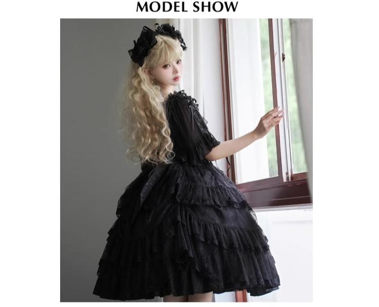 Eieyomi - Iris Love - Elegant Black Lolita JSK Dress, Short Sleeve 44383:806053