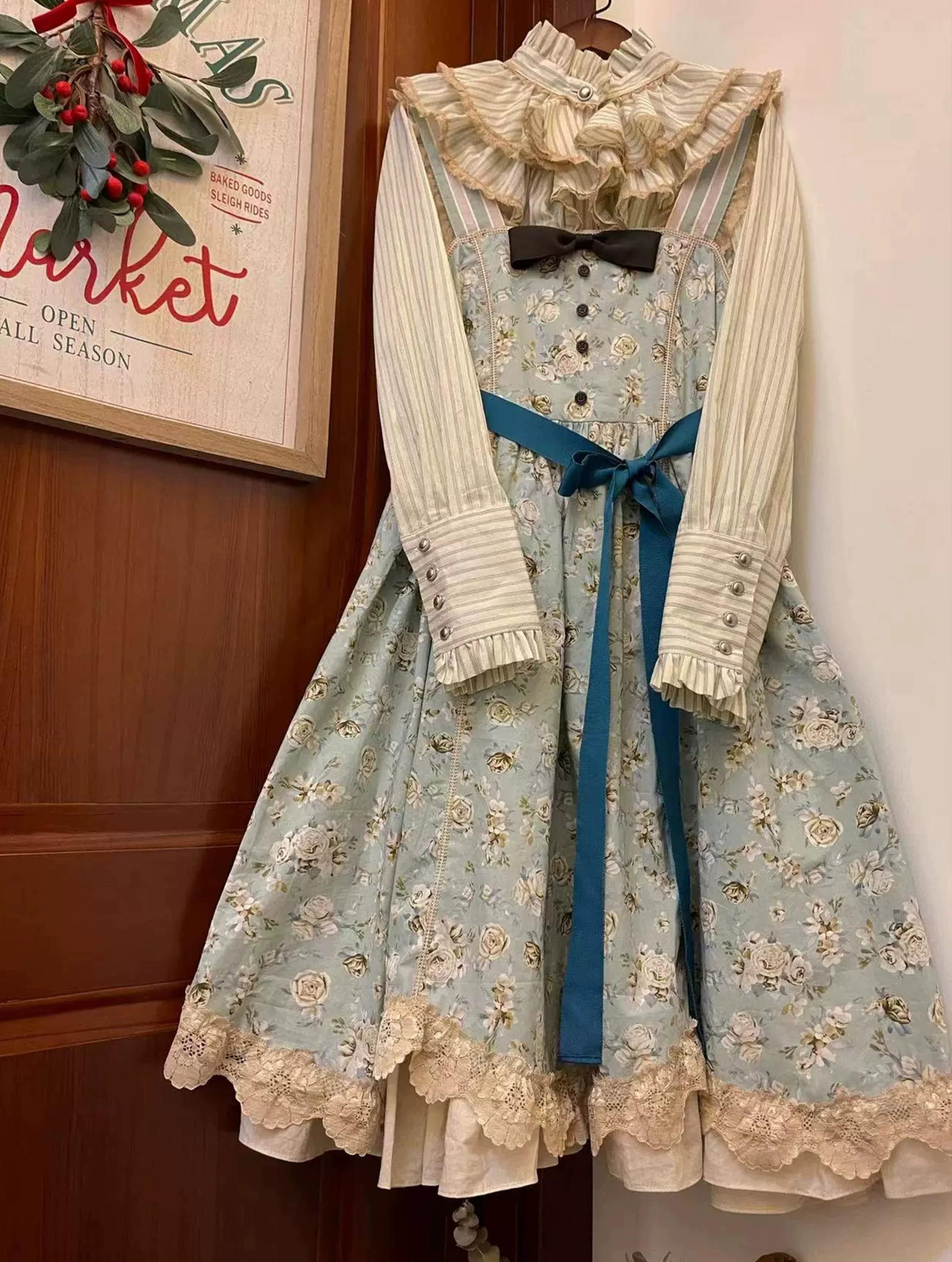 Wild Lotus Collection - Cotton Old School Lolita Dress, Floral Print 45395:850822