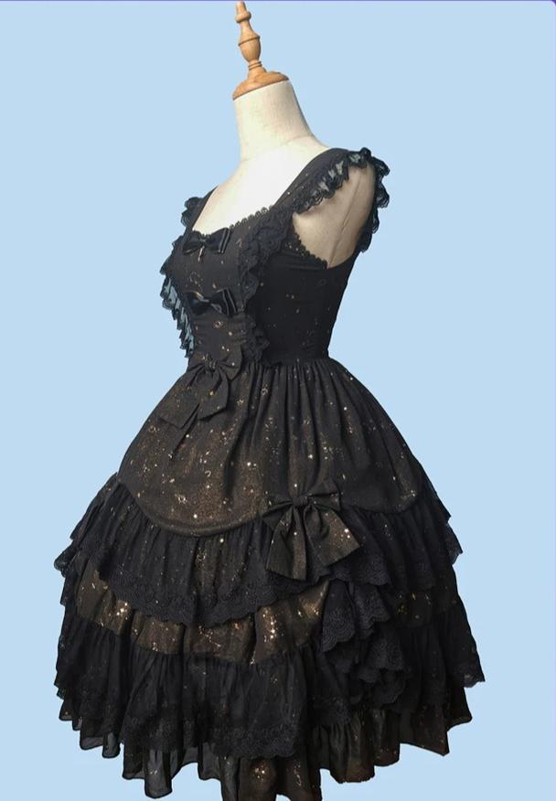 Star Wish - Classic Lolita JSK Dress, Gold Foil Constellation Chiffon 45954:869306