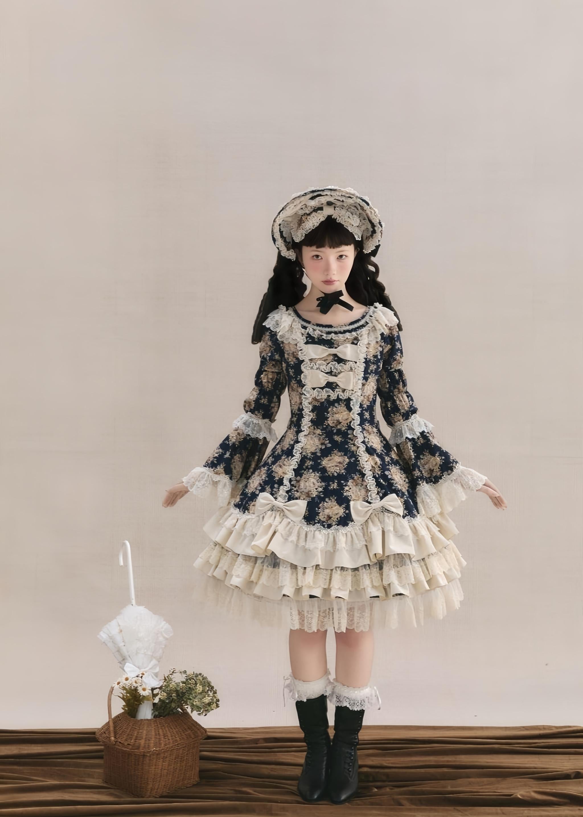 Diana Rose Wall - Old School Lolita Rose Print OP Dress, Side Zipper (2XL L M S XL XS) 44903:827553