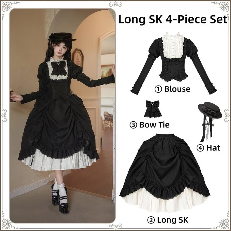 Fog City Time Difference - Classic Lolita SK & Blouse Suit Long SK 4-Piece Set (blouse + long SK + bow tie + hat) S