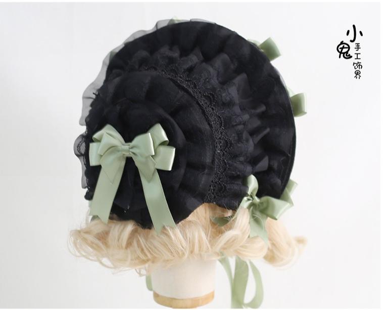 Xiaogui - Classic Lolita Lace Bonnet Hat, Detachable Bows 44226:799729