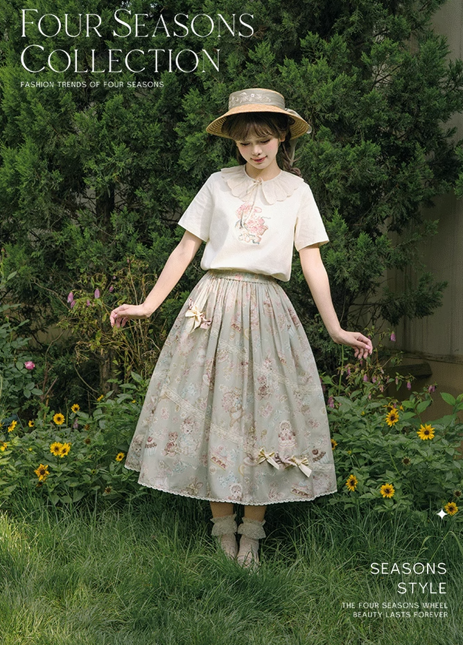 NyaNya - Four Seasons Collection - Sweet Lolita T-shirt Summer Loose Fit Embroidered T-shirt
