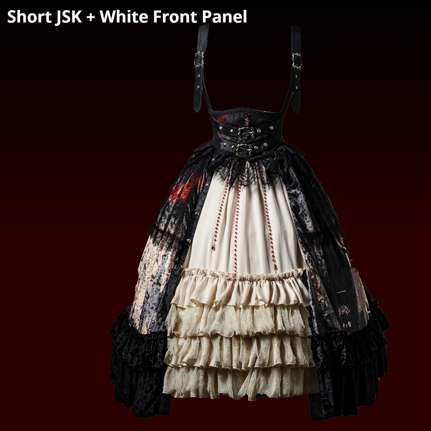 Caged Bird Hotel - Heretic Nun - Halloween Gothic Lolita JSK Dress & Blouse Set Short JSK + White Front Panel S