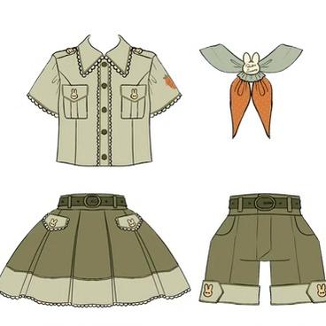 Piggy Bun - Bunny Trip - Ouji Lolita Green Cute Suits XS full set (tie+ two balls+ belt,+shirt+shorts+skirt)
