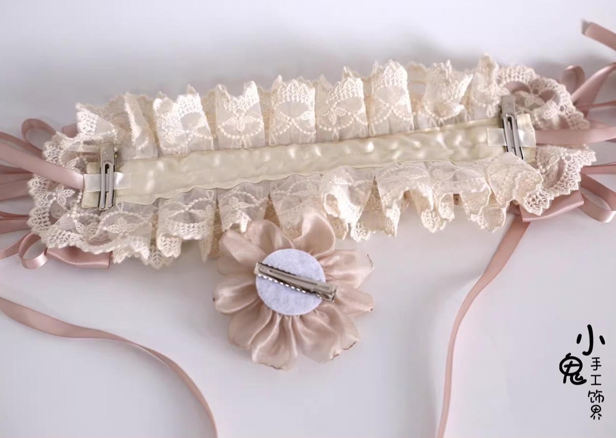 Elegant Champagne Lolita Headdress, Floral & Bows