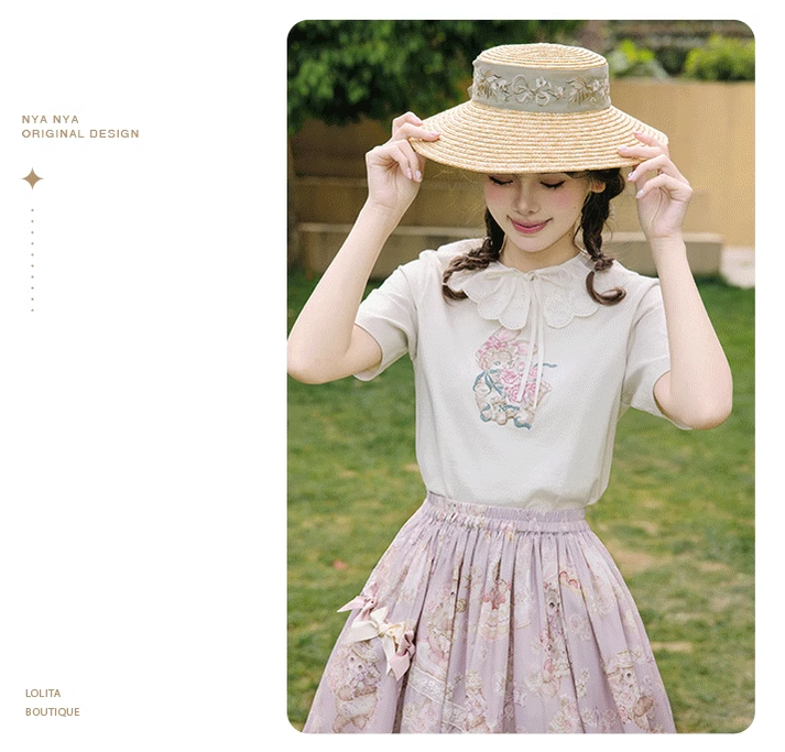 NyaNya - Four Seasons Collection - Sweet Lolita T-shirt Summer Loose Fit Embroidered T-shirt