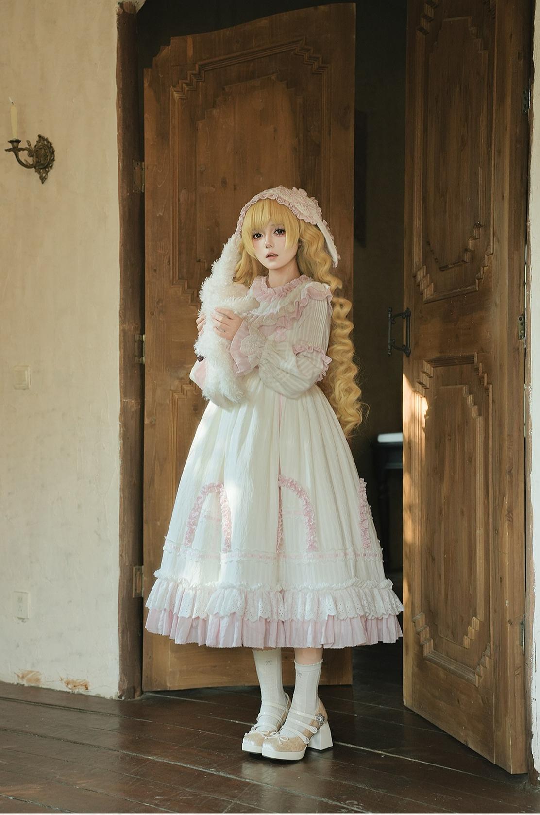 Lilian - Classic Lolita Doll-like Dress, Bunny Ear Hairband (Pink / L M S XS) 44881:825403