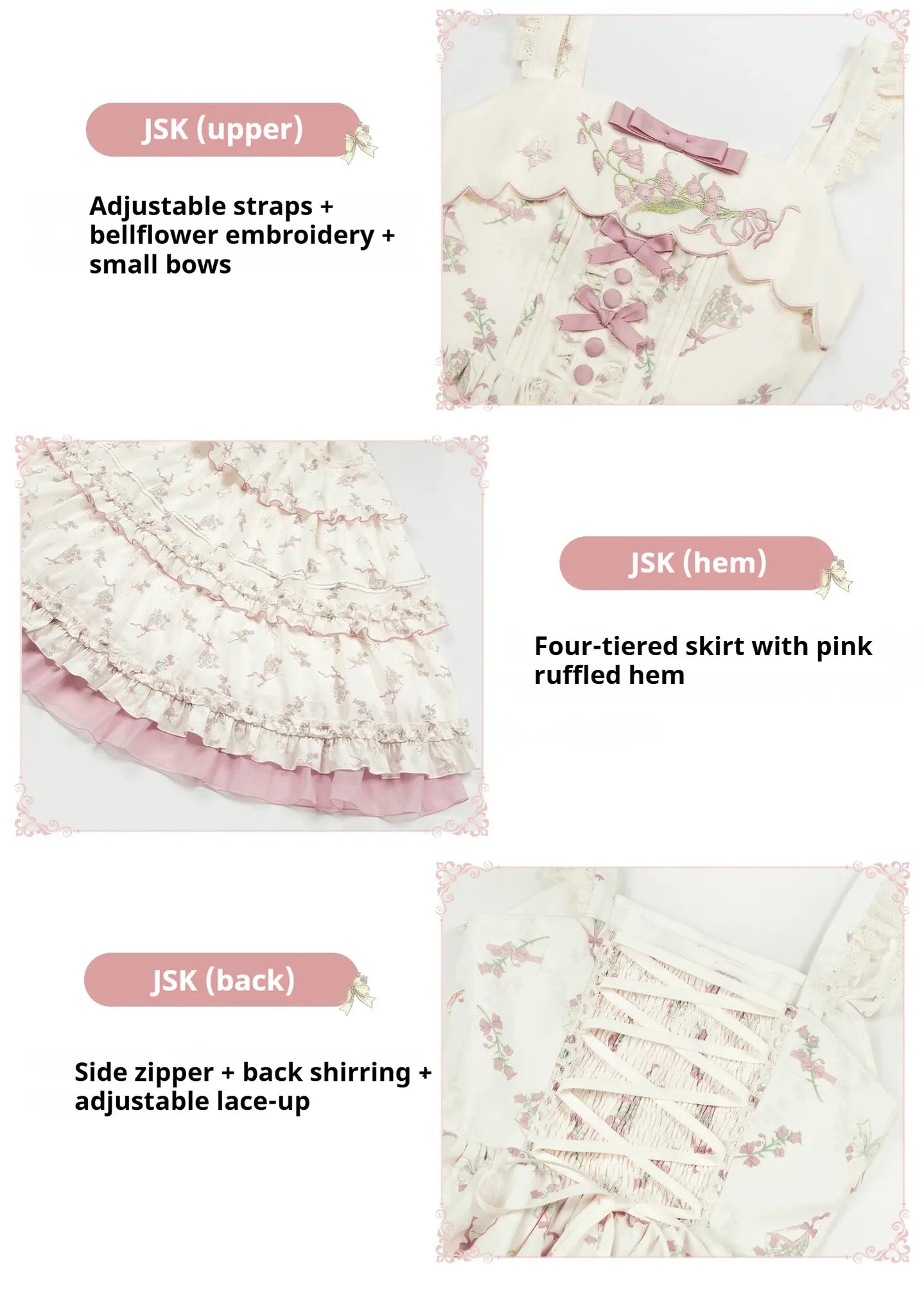 Fragrant Reminiscence - Classic Lolita Embroidered Collar Dress, Bellflower Print