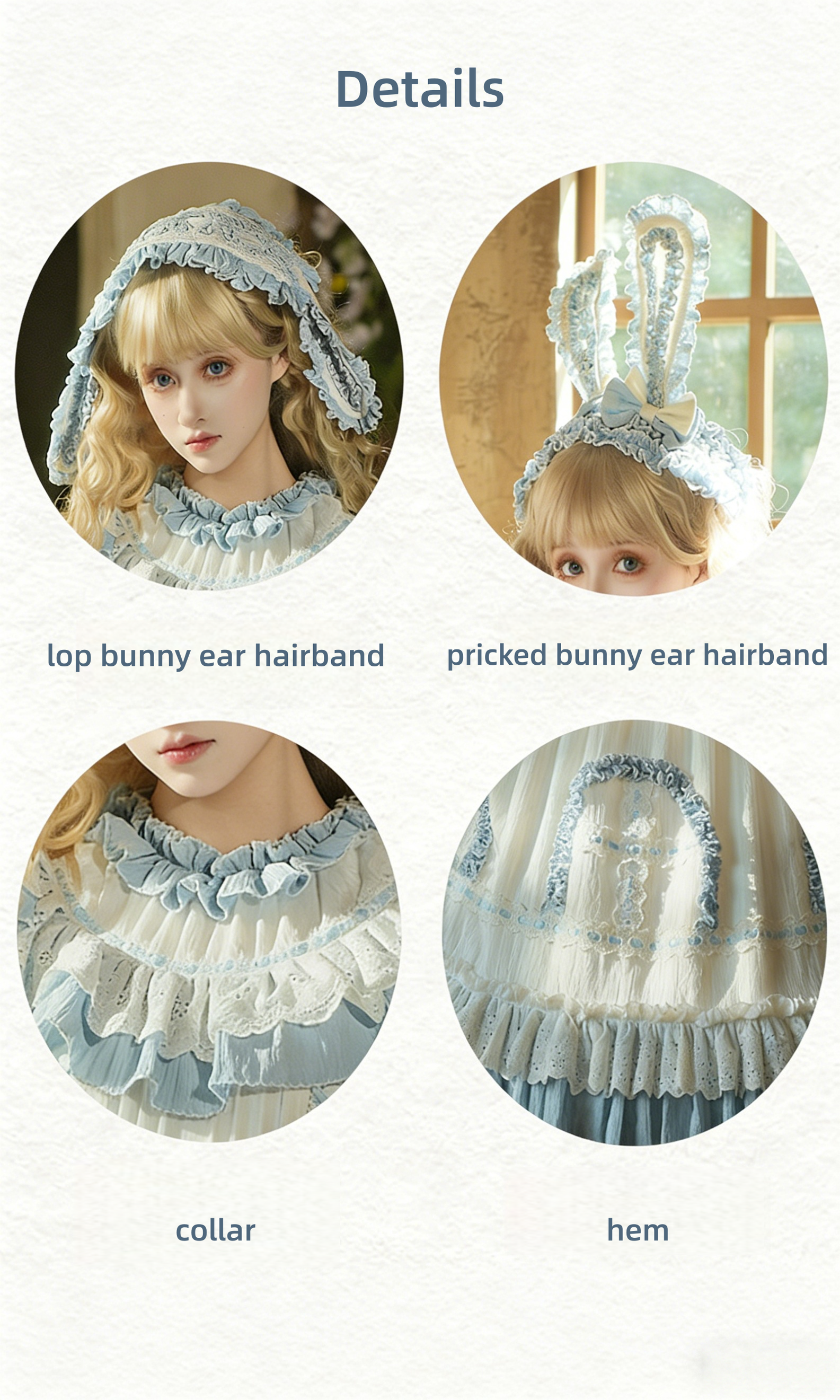 Lilian - Classic Lolita Doll-like OP Dress, Bunny Ear Hairband 44900:827089