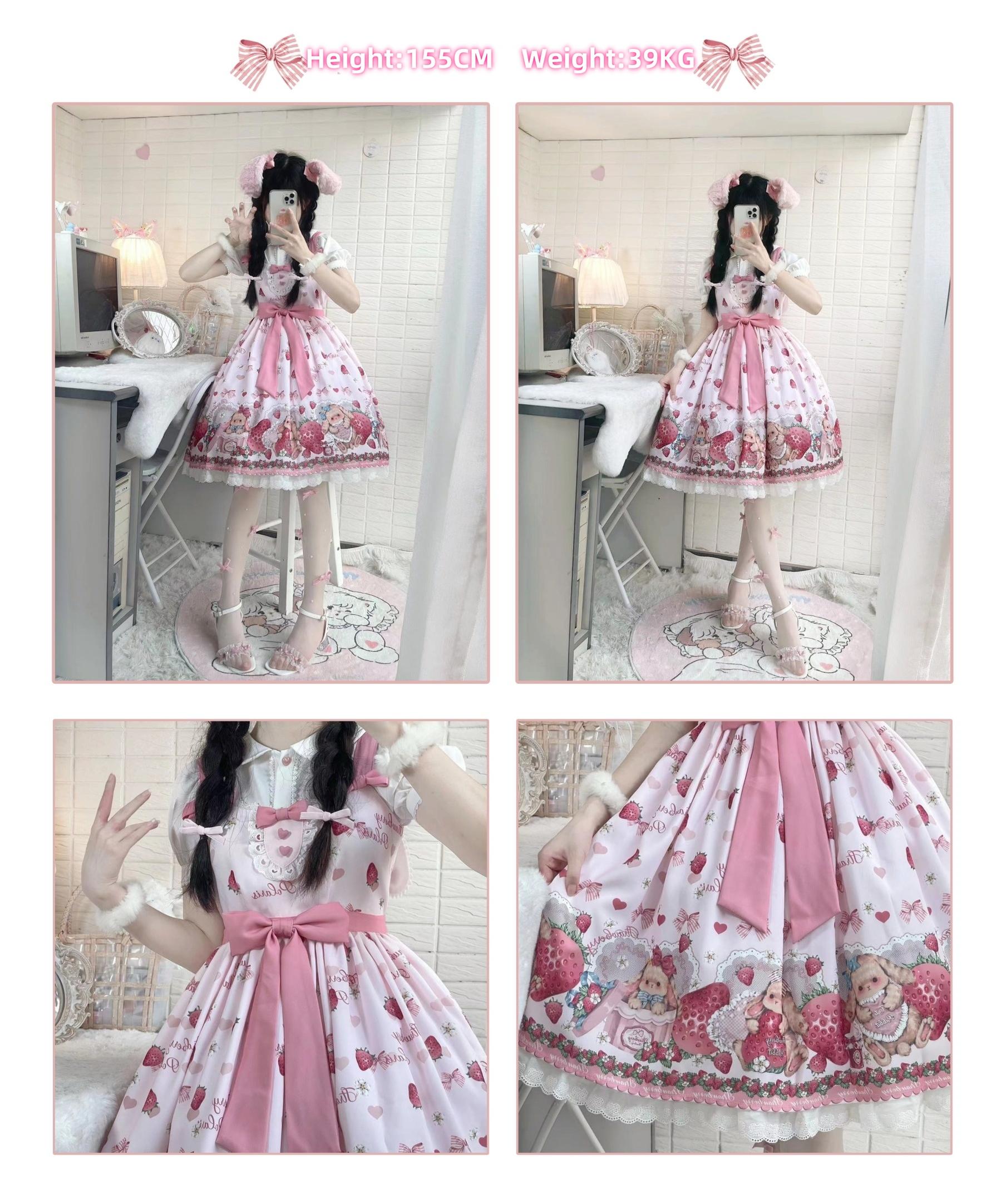 Polaris Lolita - Rabbit Berry Gift Box - Sweet Pink Lolita JSK Dress, Bunny & Straberry Print 44382:806009
