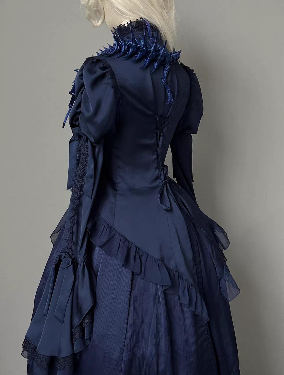 Dragon Bone - Gothic Lolita Blouse, Irregular Swallowtail Flounce Hem