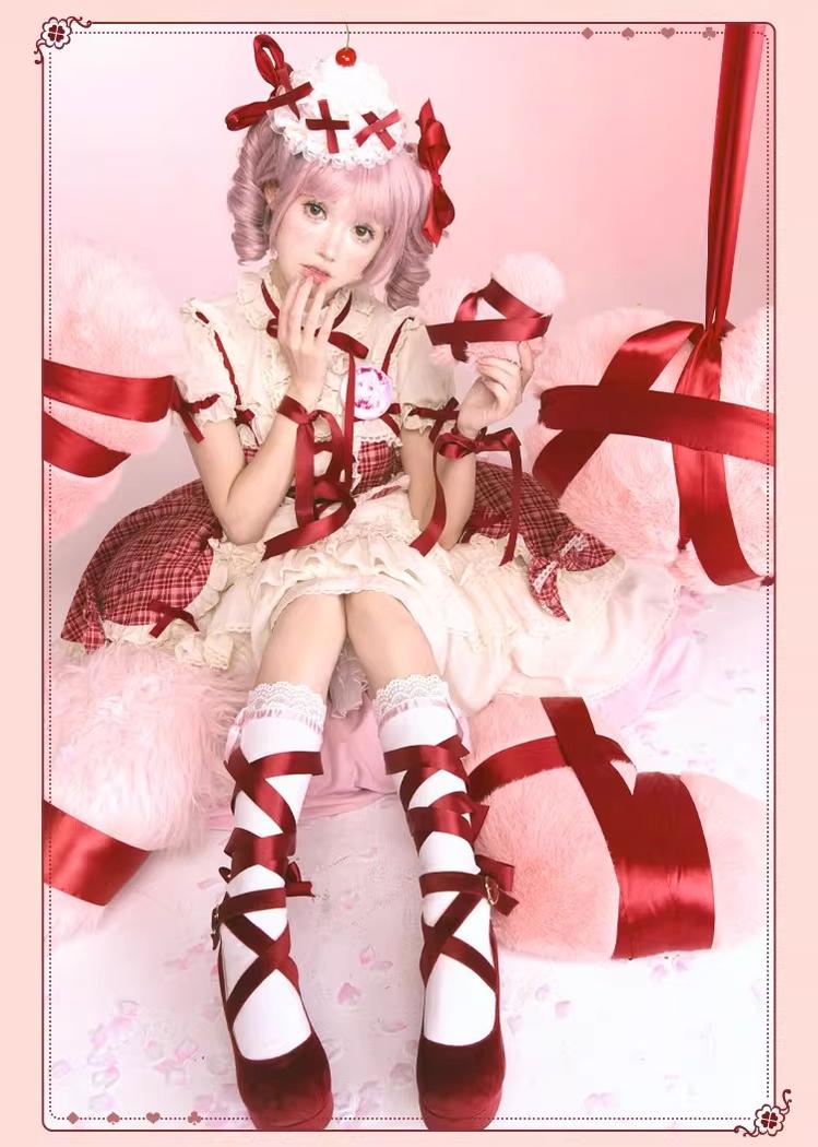 Confession Balloon - Red Plaid Cake Skirt - IP Collab Lolita Plaid JSK Dress 43996:792191