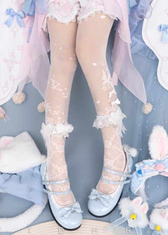 Yidhra~Nightingale and Rose~Elegant Lolita Stereo Flower Thin Tights free size white gorgeous-thin section-silk 20D 
