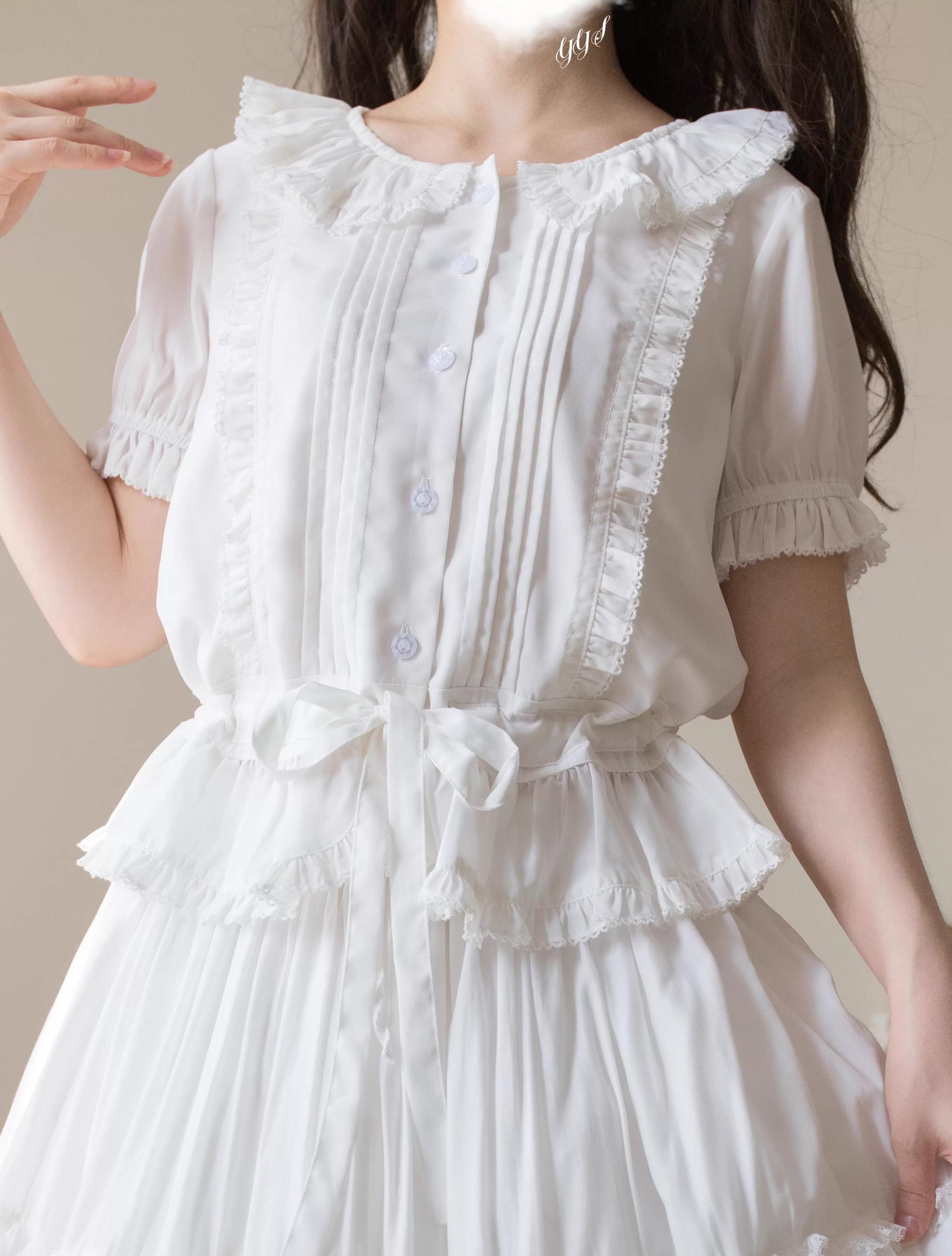 EverSpring - Short Sleeve Sweet Lolita Shirt, Peter Pan Collar 44735:820650