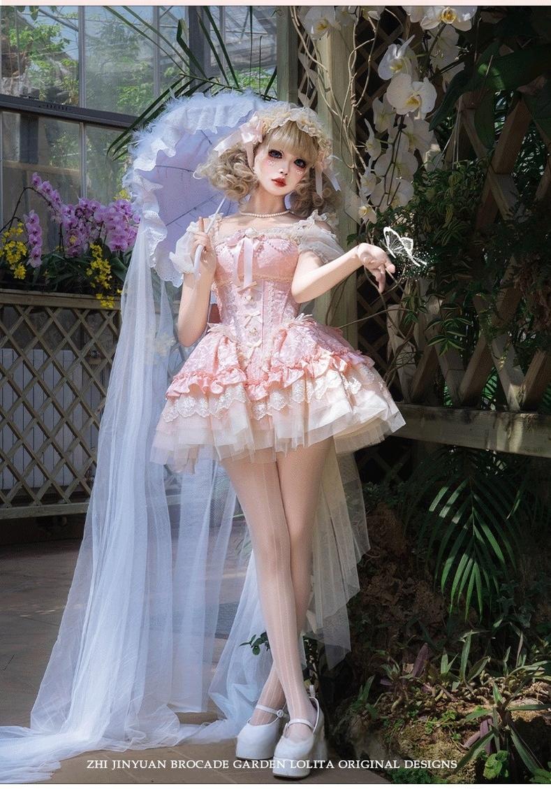 ZhiJinYuan - Fleeting Dreams - Ballet Style Sweet Lolita Mini JSK with Choker Pink JSK Only S
