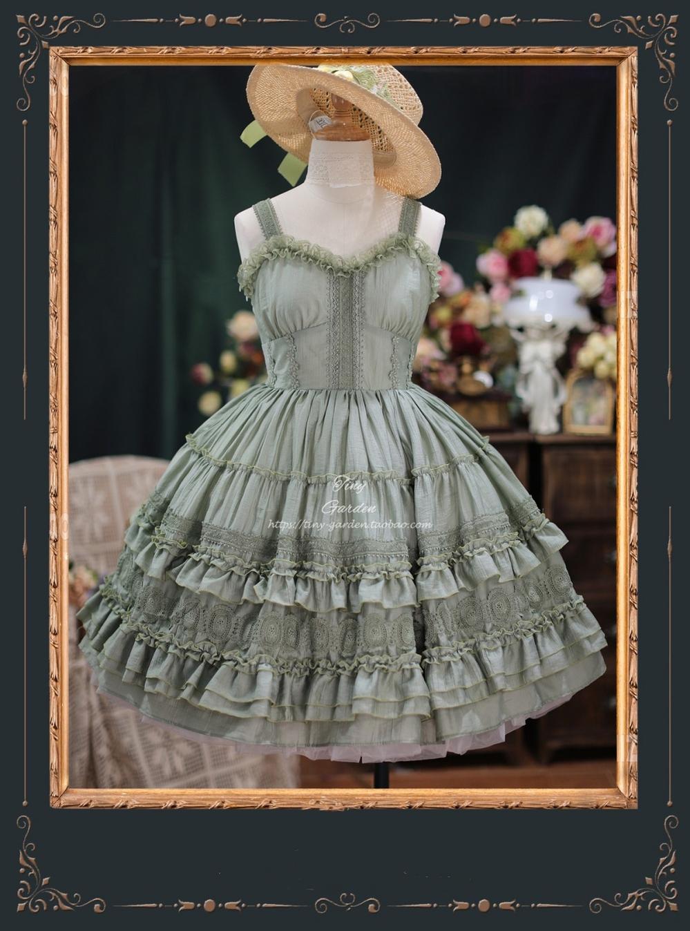Tiny garden - Dream Bouquet - Elegant French Vintage Lolita JSK One Size grayish green