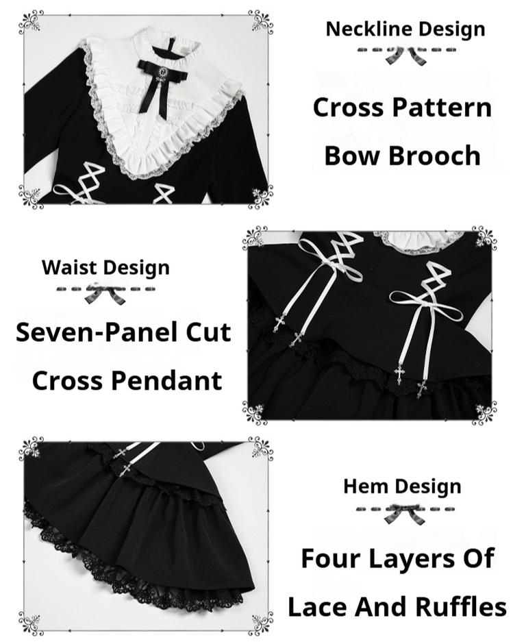 With Puji - Doki - Twin Lolita OP Black/White Goth Dress with Pocketed Shorts