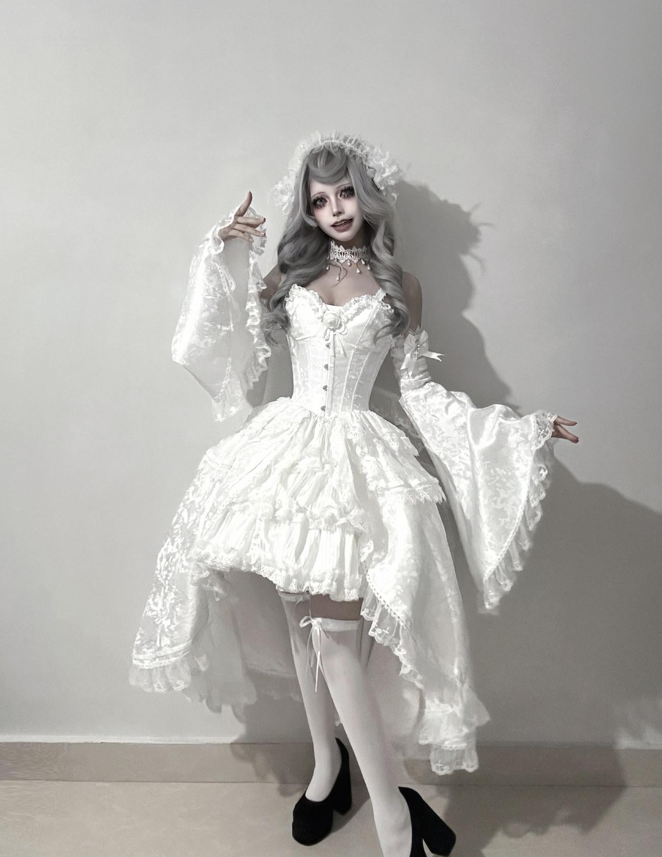 Dawn Sacrament - Striped Jacquard Gothic Lolita SK Dress, Boning Bodice