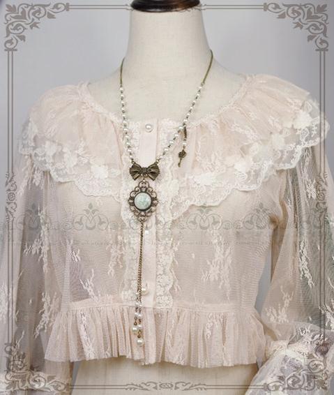 Vintage Lolita Artificial Pearl Necklace with Key Charm