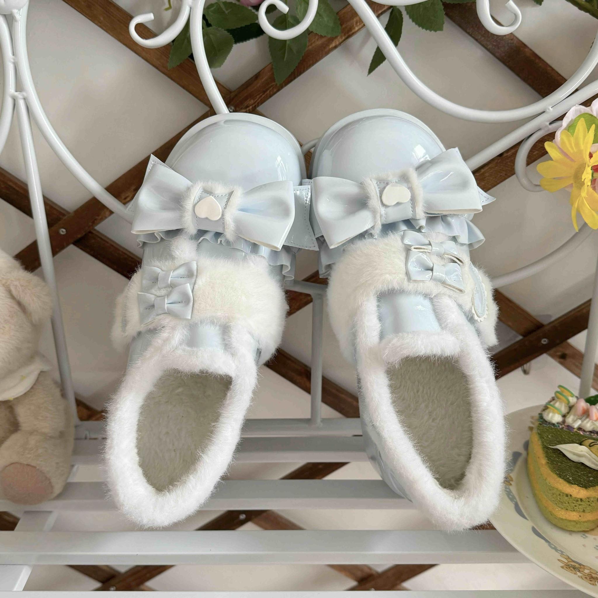 Cozy Cake - Winter Warm-lined Sweet Lolita Platform Shoes Sky Blue 34