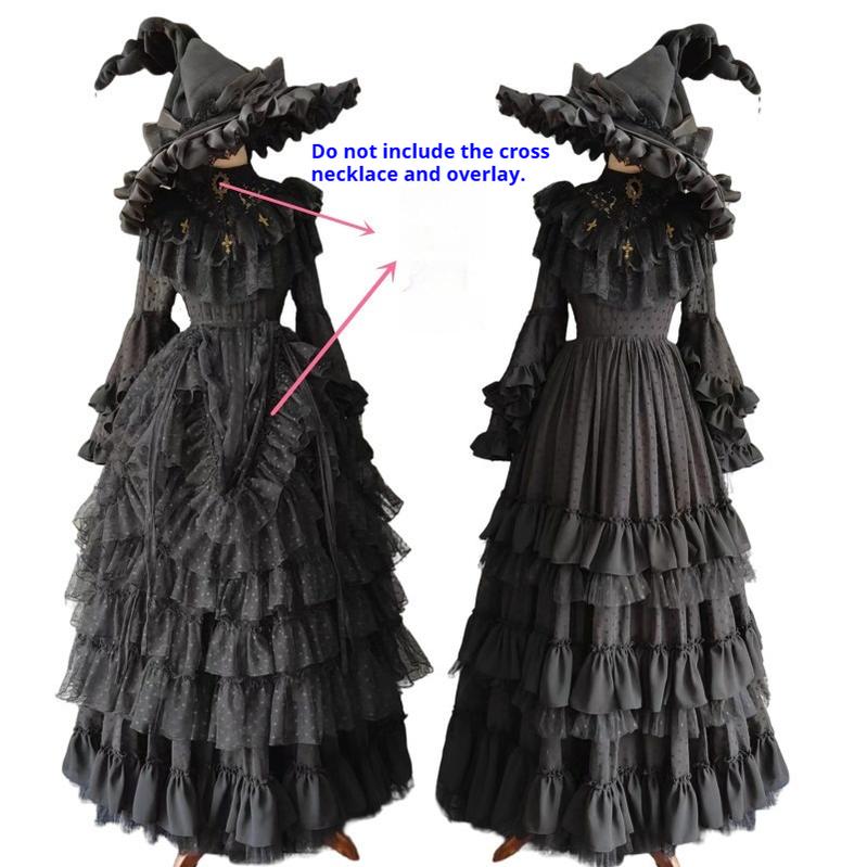 Teddy Bear - Halloween Gothic Wedding Lolita OP Dress Black - Long Style (stand collar) S