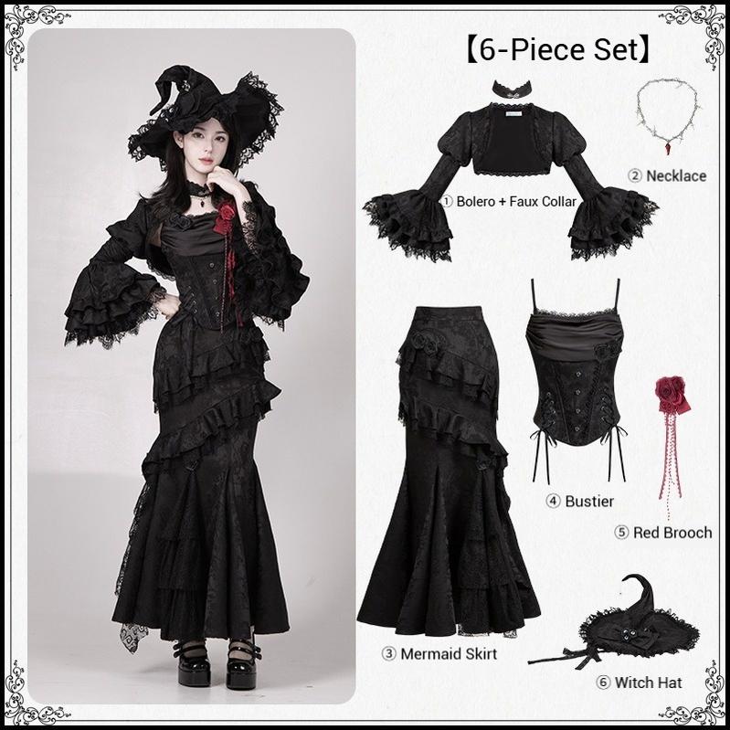 With PUJI - Letter and Poetry · Twilight - Black Gothic Lolita Skirt Set, Witch-Inspired (L M S) 43525:778378