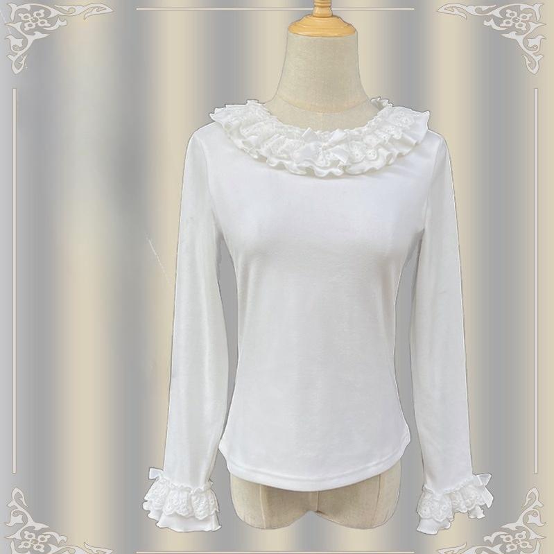 ZhiJinYuan - Heart Flutters - Winter Lolita Base Shirt Low-cut Neckline Lolita Innerwear White innerwear only S