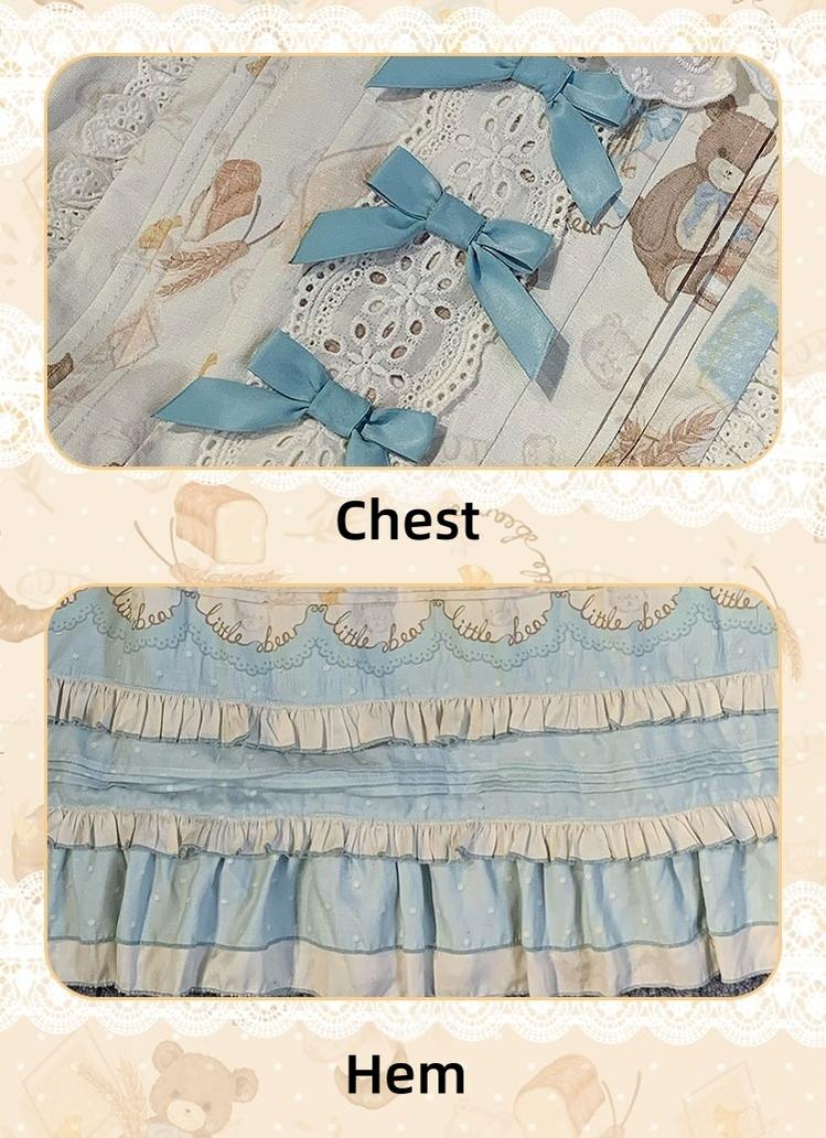 Chubby Cat Diary - Harvest Bear - Plus Size Country Lolita OP Dress with Teddy Bear Print
