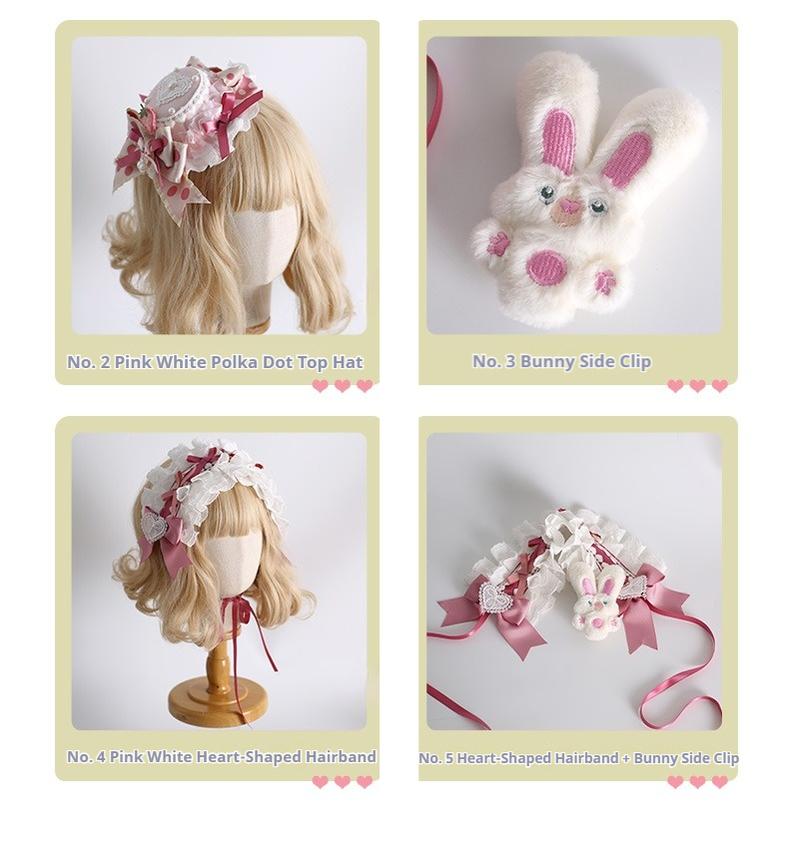 Xiaogui - Sweet Lolita Headdress Pink White Top Hat and Hairband