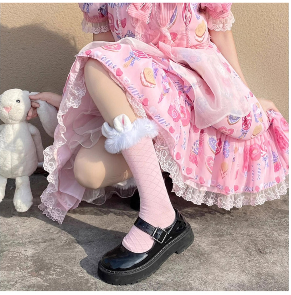 Hua Nai Cat - Winter Lolita Socks Cute Plush Lace Calf Socks