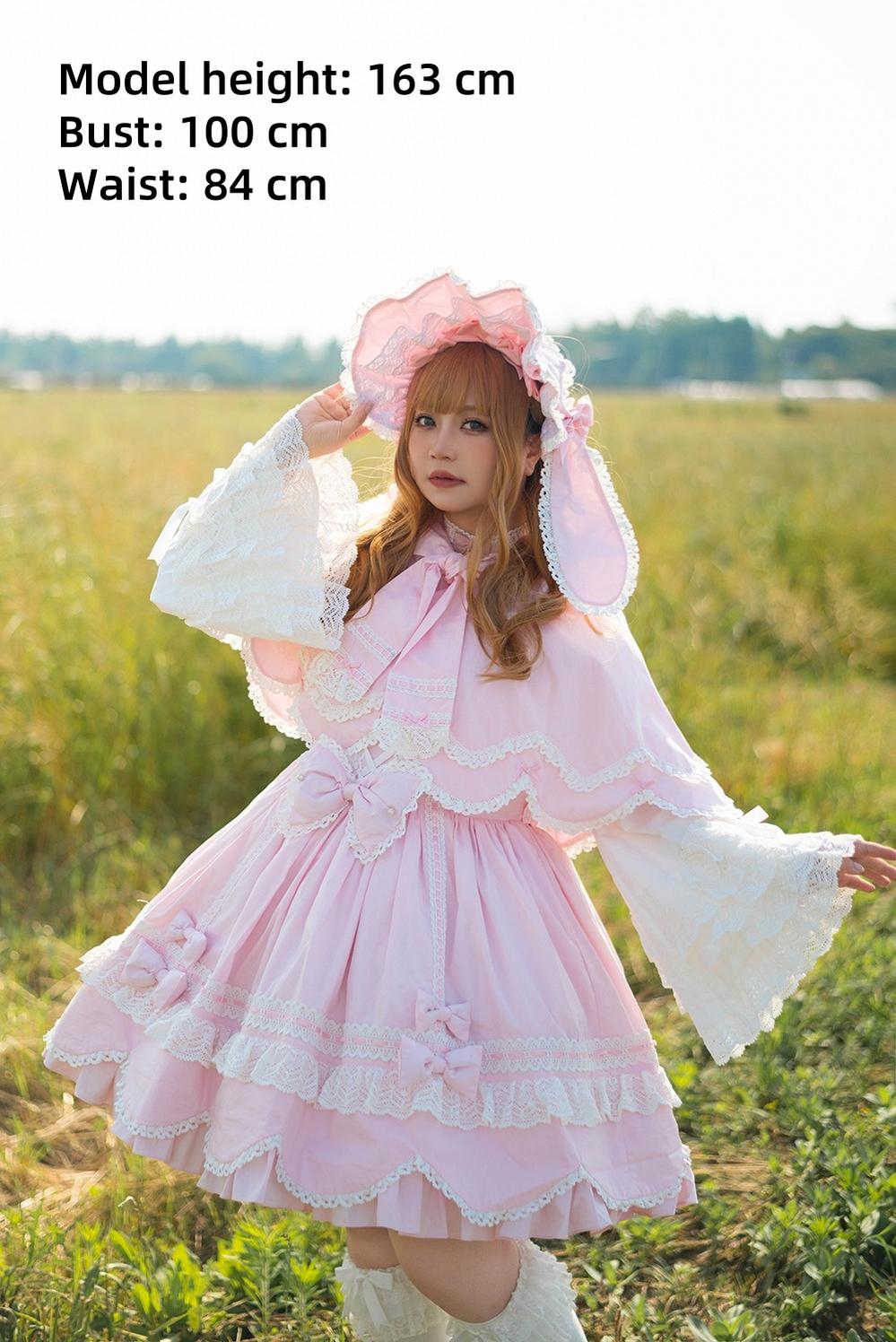 Vintage Petal Rabbit - Pure Cotton Kawaii Lolita Cape With Rabbit Ear Hood 43138:769726