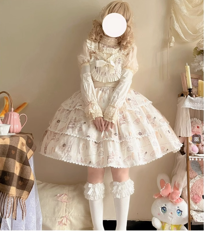 Niu Niu - Plus Size Lolita Jumper Dress, Beige Sweet Short Sleeve 13936:797009