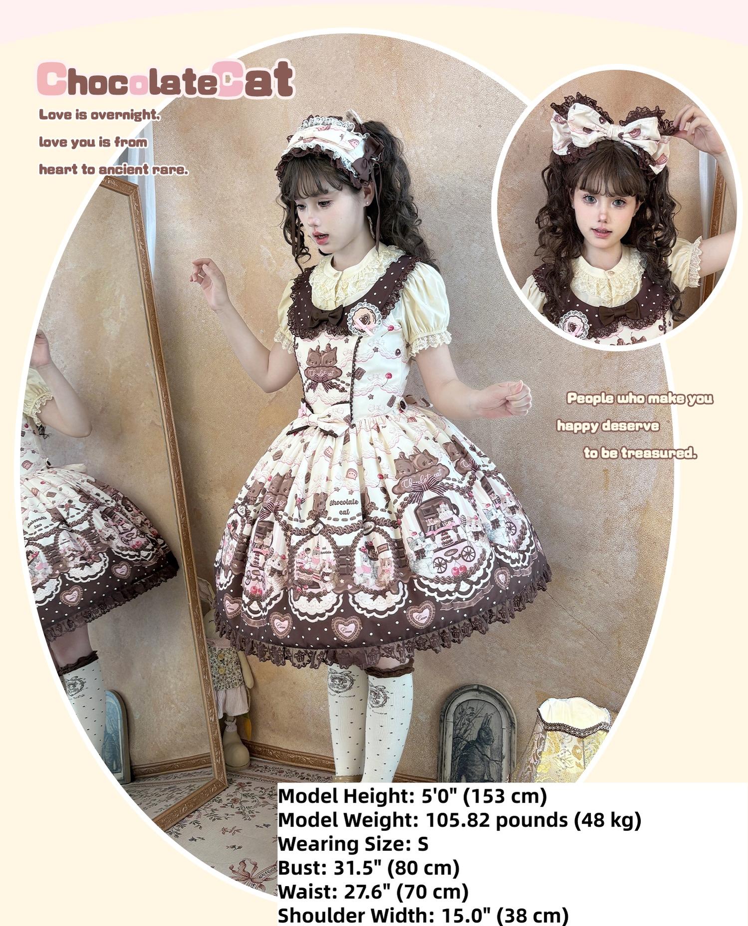 Chocolate Cat - Kawaii Lolita JSK, Cat & Chocolate Print