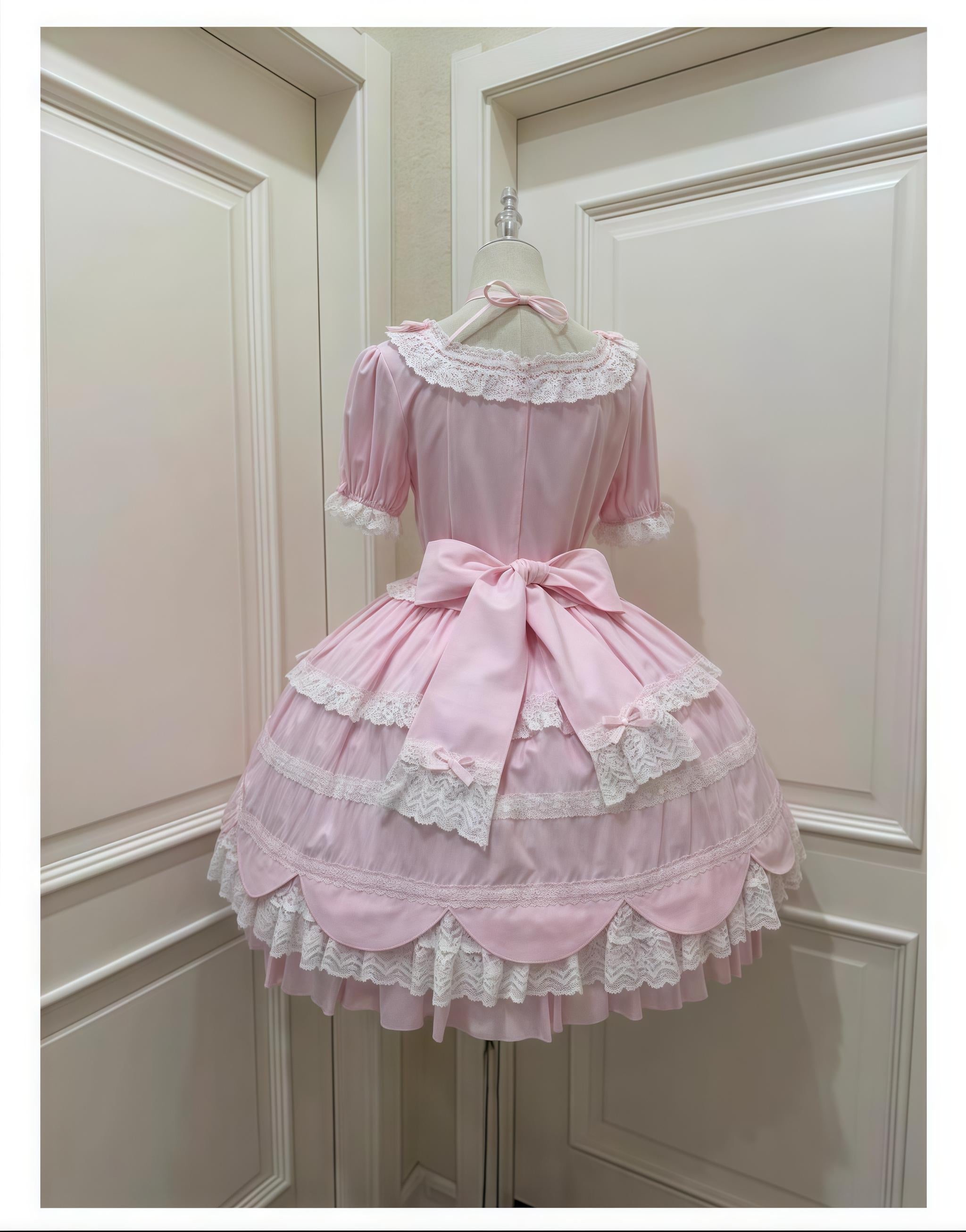 AerialCat~Cream Petals~Old School Lolita OP Tiered Ruffles Cotton Dress 42762:752786