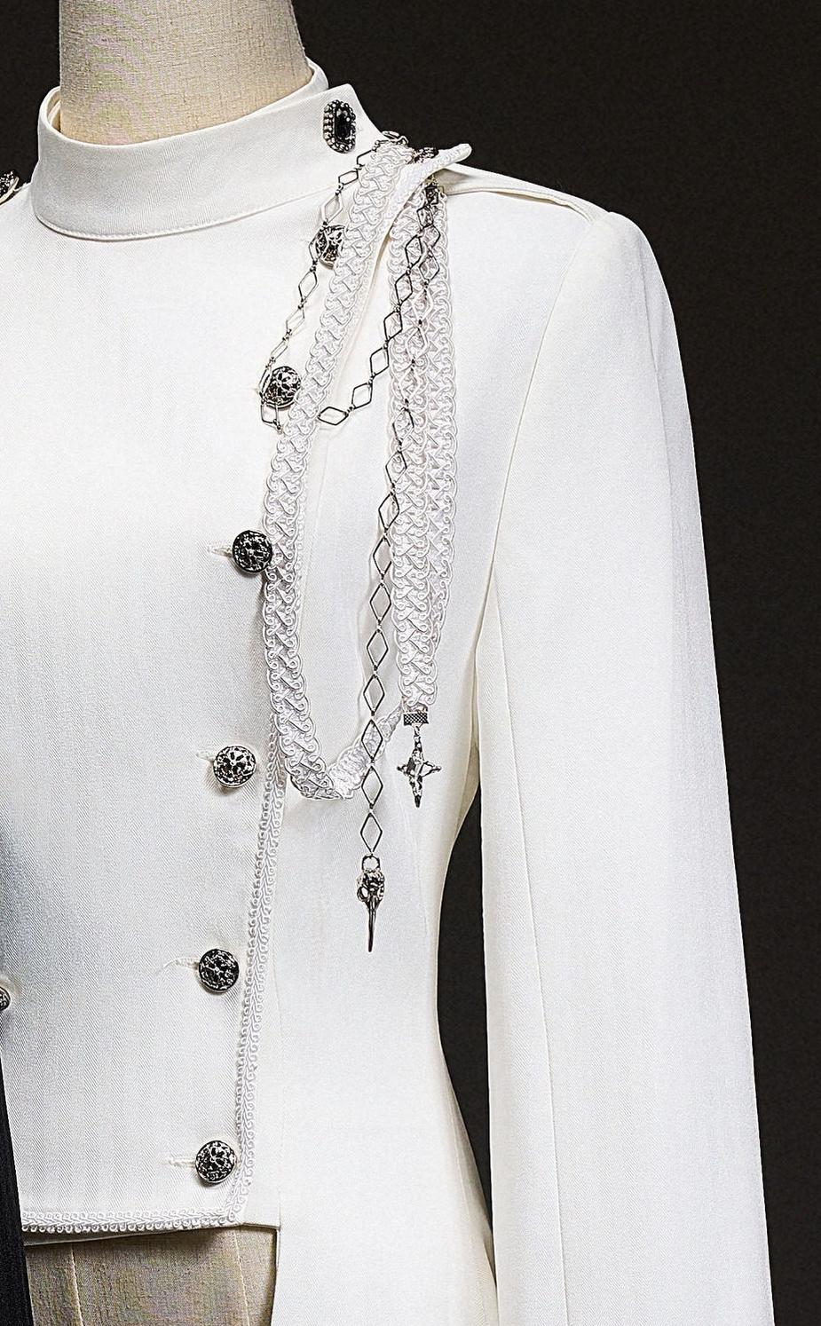 Eternal Moonlit Night - Ouji Lolita Coat, Double-Breasted High-Low Hem White Shoulder Accessories Only XS