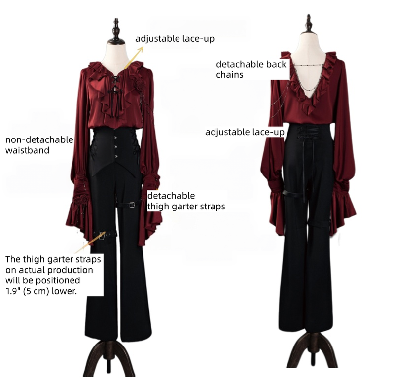 Ouji Lolita V-Line Backless Blouse & Slight Flare Pants 45671:858348