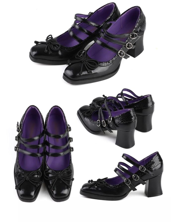 MODO - Gothic Lolita Shoes Chunky Heels with Snake-Pattern and Bow 42593:747744
