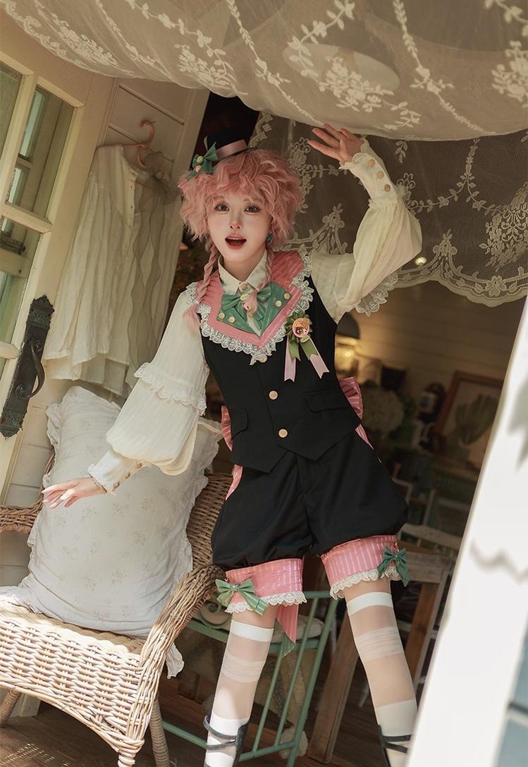 CastleToo - Candy Shop - Ouji Lolita Vest Outfit With Patchwork Design/Bow Details