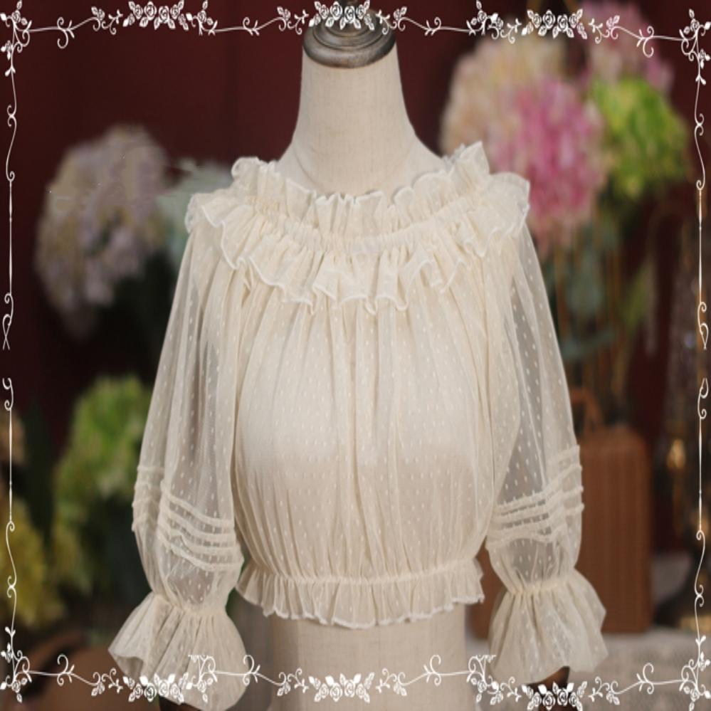 Tiny Garden - Sweet Dots Retro Lolita Summer Blouse One Size apricot