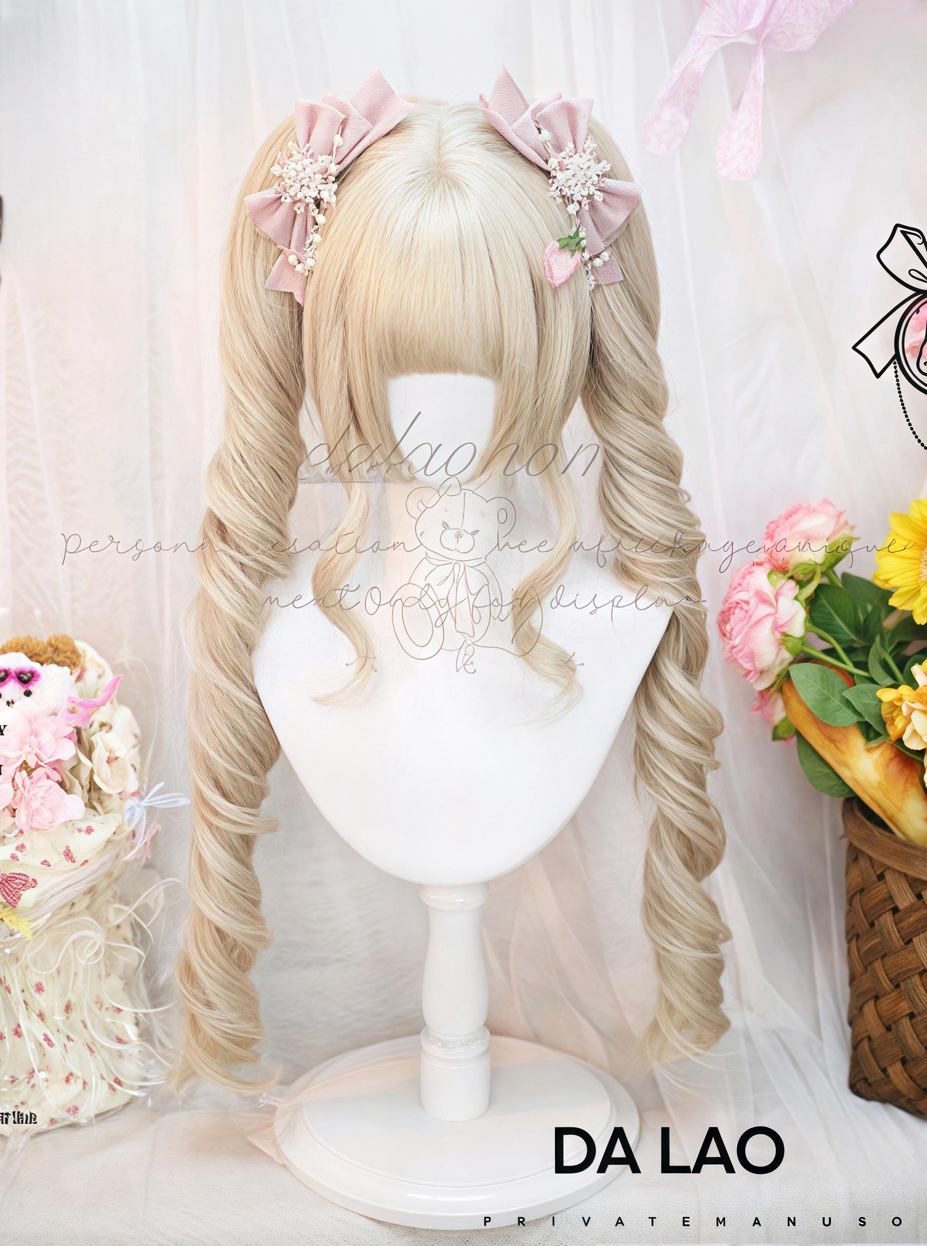 Dalao Home - Daily Lolita Wig with Roman Roll Twins Tails Multi Color Light Golden