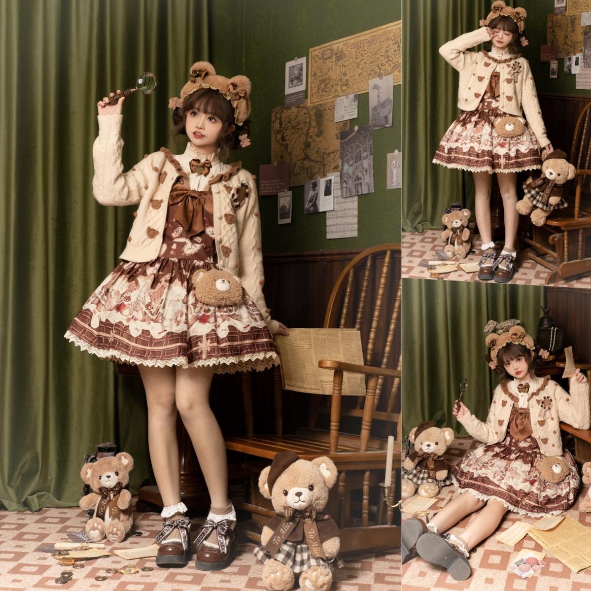 To Alice - Dear Dolls - Sweet Lolita Salopette Bear Print Dress