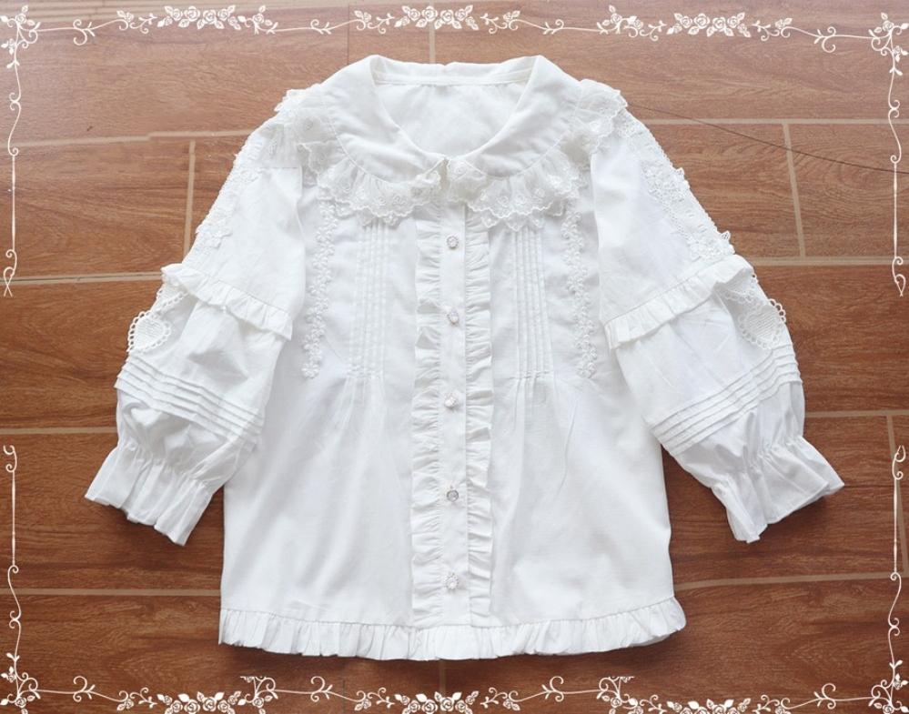 Tiny Garden - Robin - Kawaii Lolita Cotton Blouse S white half sleeve