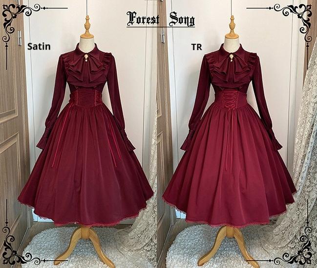 Forest Song - Astris - Classic Lolita SK Double-sided Wearing Fishbone Skirt Red - long SK only S