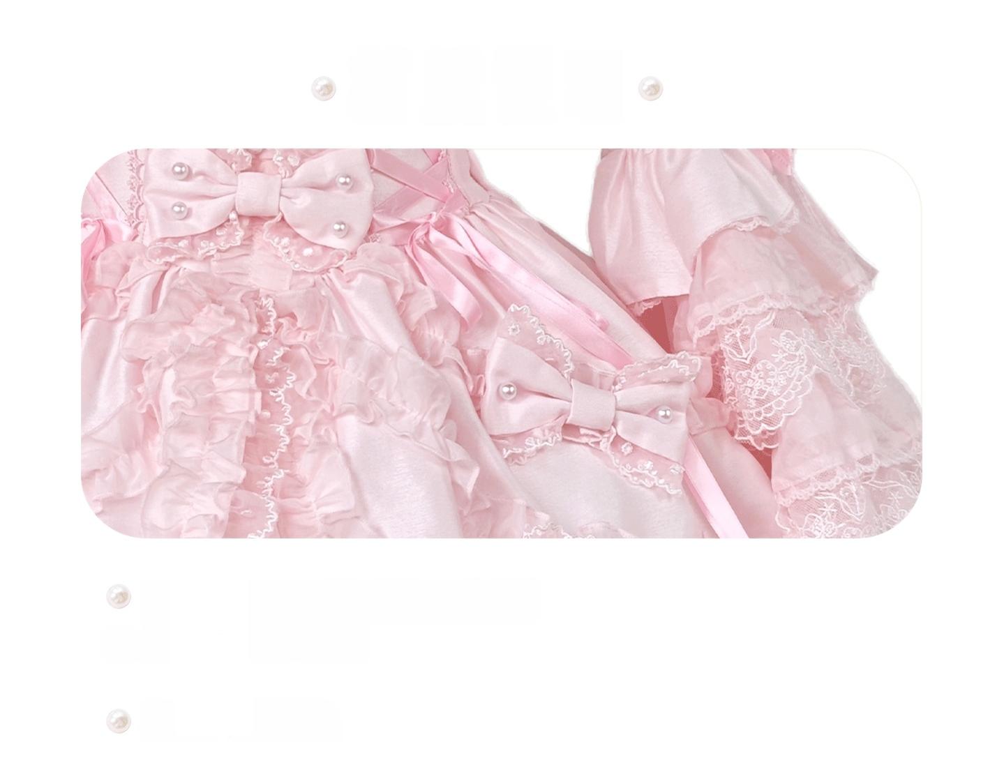 Pearl Princess - Old School Lolita Pink Dress, Pearls & Bows 45179:838285