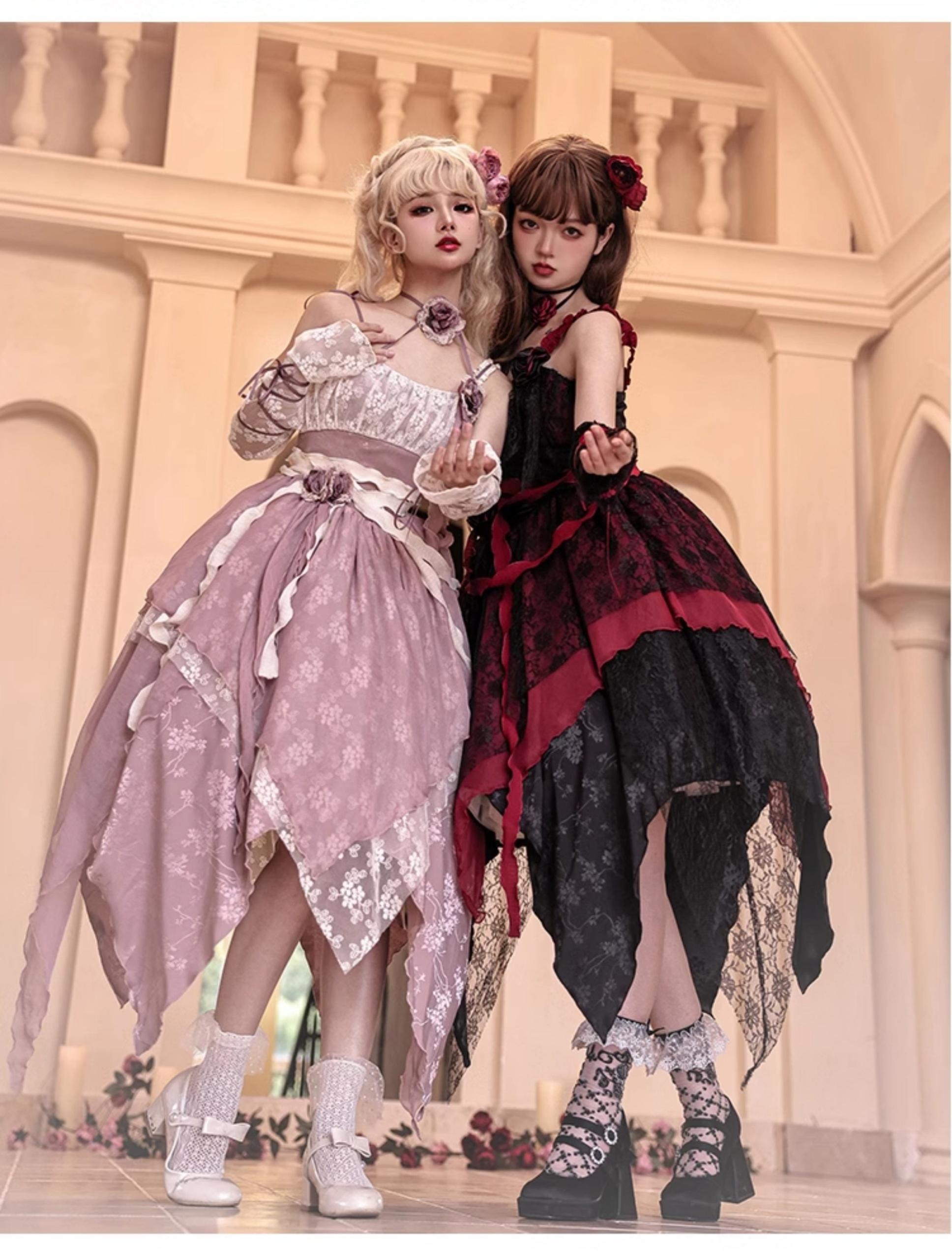 With PUJI - Rose Leaf - Irregular Daily Lolita JSK Dress in Wabi-Sabi Style