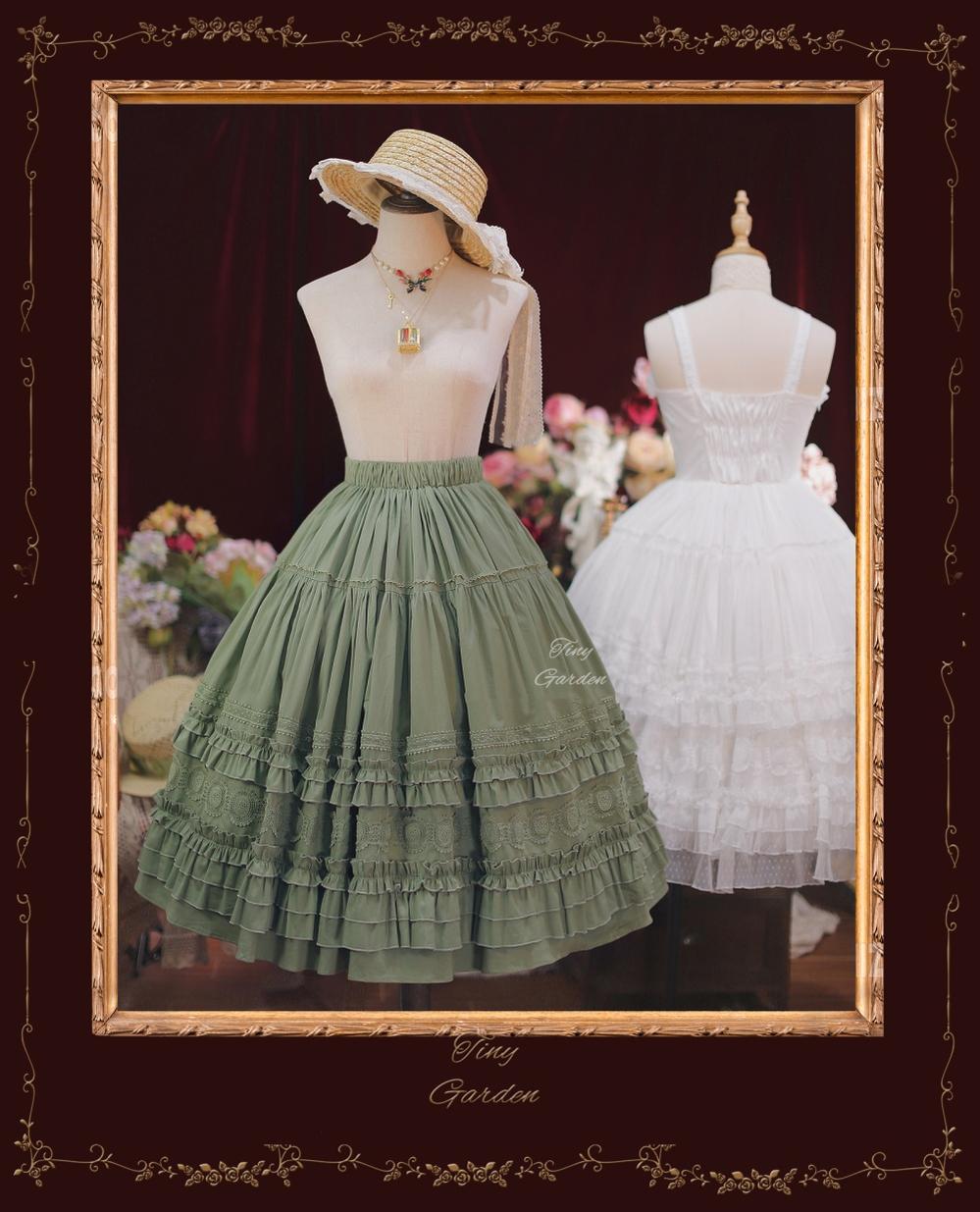Tiny Garden - Dream Bouquet- Elegant Sweet Lolita Skirt S vintage green