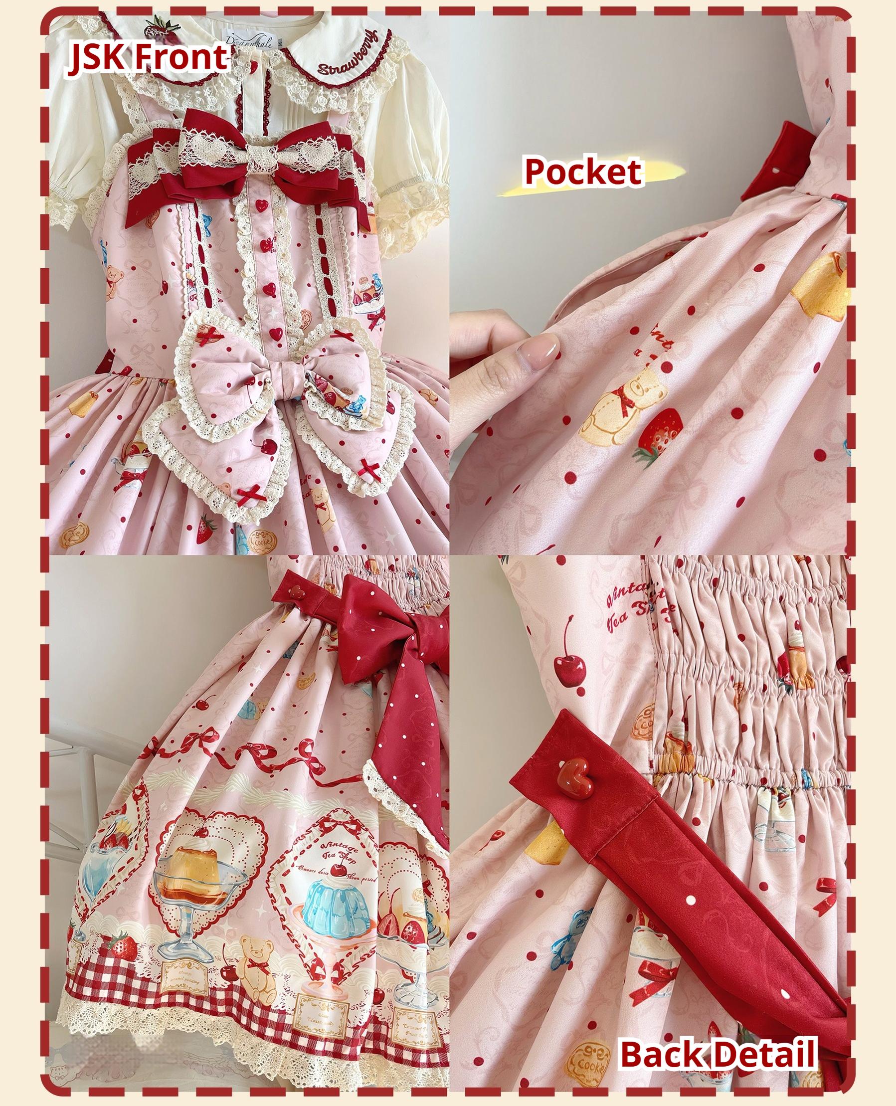 DreamWhale - Showa Dessert Showcase - Kawaii Lolita Dress Suit Pudding-Inspired JSK/Salopette 43200:771623