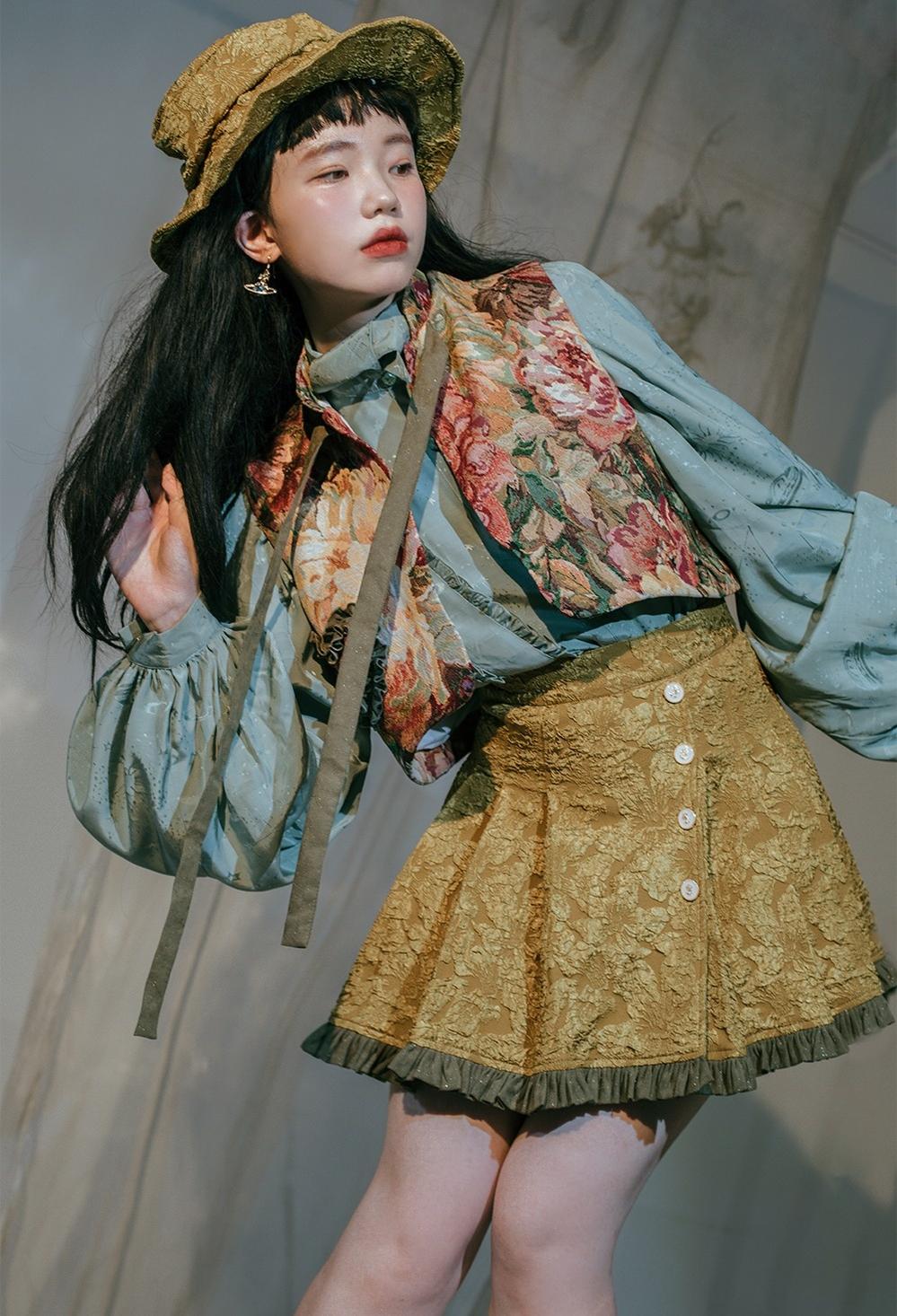 Gilded Age - Vintage Lolita Vest Suit, Oil Painting Style Skirt Coat