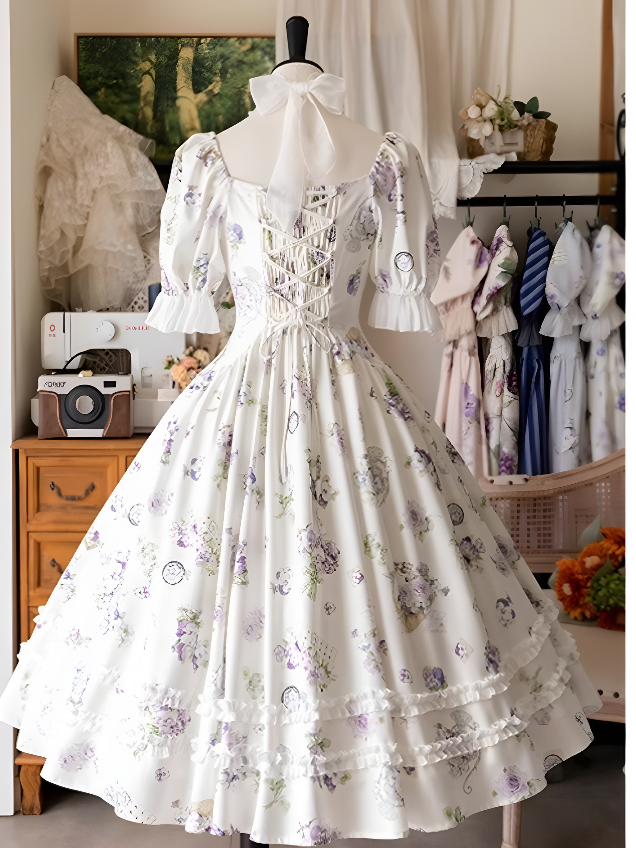 Forest Wardrobe - Forest Basket - Classic Lolita OP Dress Floral Print